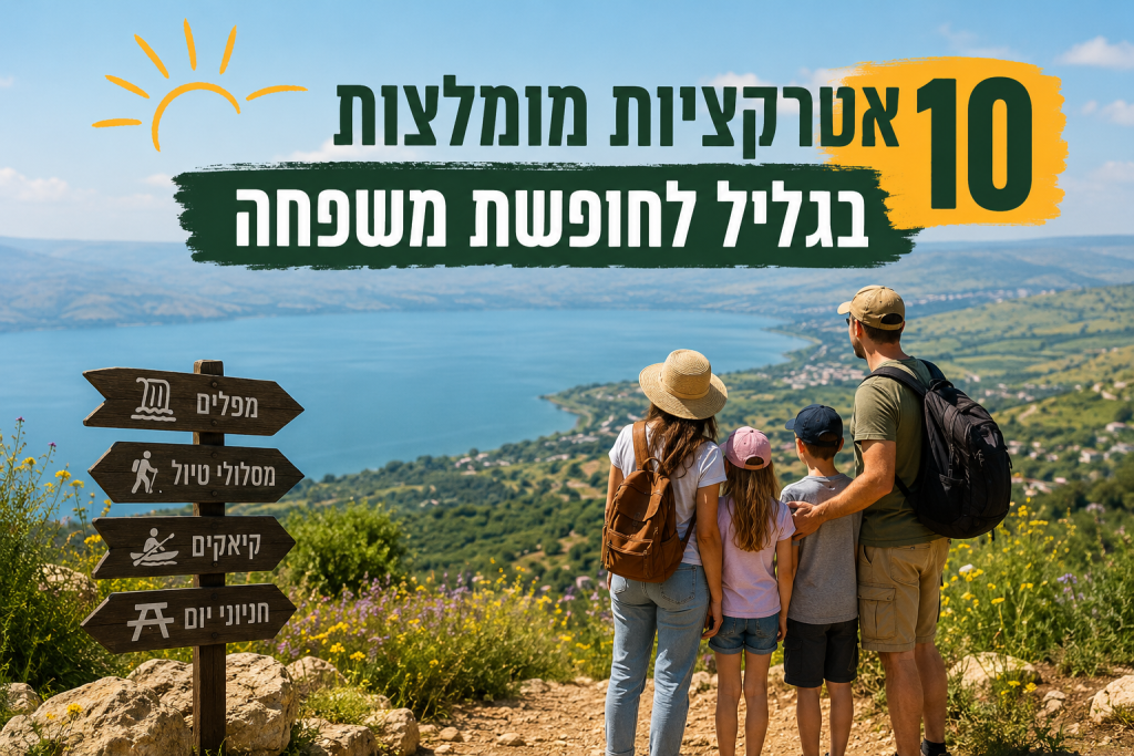 משפחה מטיילת בגליל - כנרת ברקע